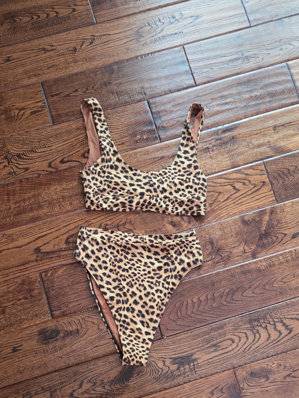 Monday Swimwear Leopard Print Bikini Set - Tan & Black